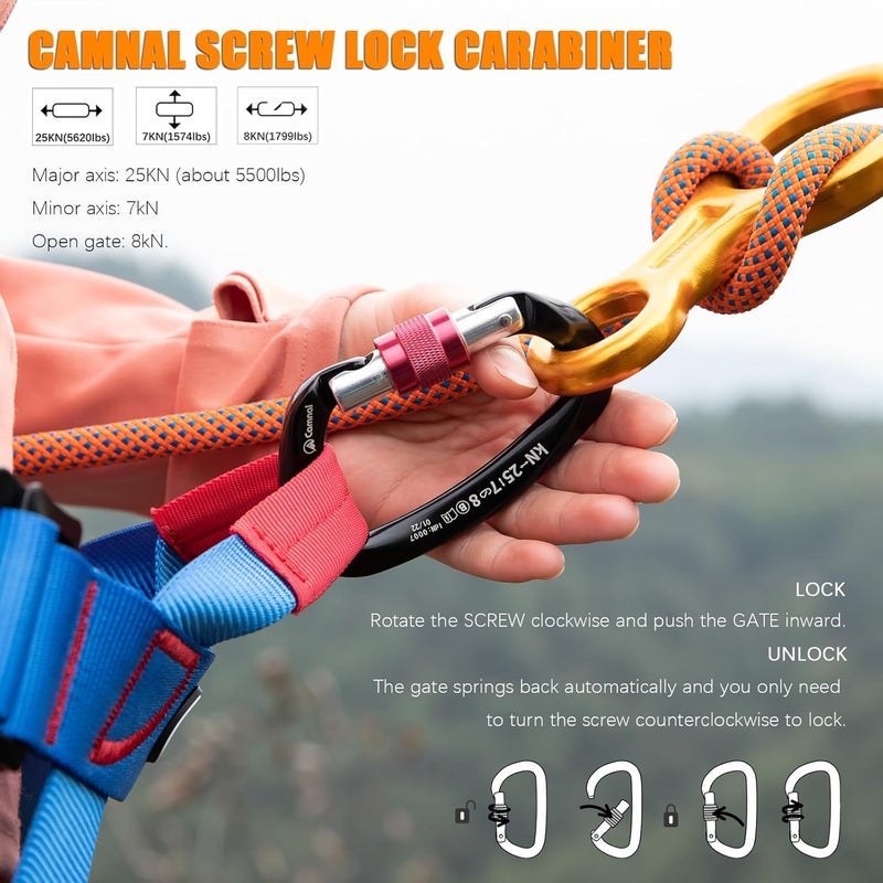 CAMNAL Heavy Duty Carabiner UIAA Certified Locking Carabiner 25KN (About 5620 lbs) Screw Lock Carabiner D Shape Carabiner Clip for Rock Climbing, Mountaineer, Aerial Work - Image 3